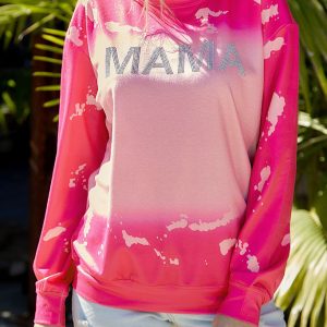 Mama Sweatshirt Women Long Sleeve Crewneck Mama Graphic Tie Dye Pullover Tees