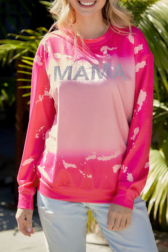 Mama Sweatshirt Women Long Sleeve Crewneck Mama Graphic Tie Dye Pullover Tees