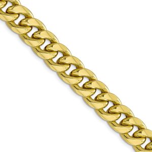 Men's, 10k Yellow Gold 11mm Hollow Miami Cuban Chain Necklace, 22 Inch