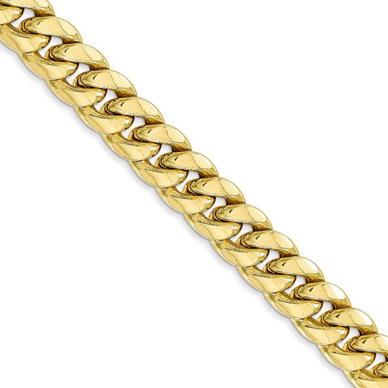 Men's, 10k Yellow Gold 7.3mm Hollow Miami Cuban Chain Necklace, 20 In