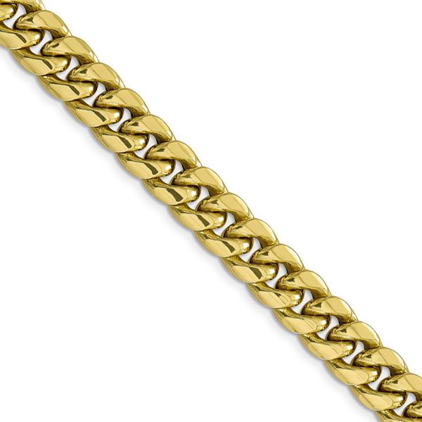 Men's, 10k Yellow Gold 9.3mm Hollow Miami Cuban Chain Necklace, 22 In