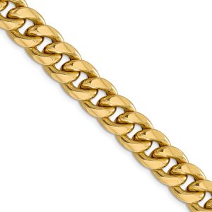 Men's 11mm 14k Yellow Gold Hollow Cuban Curb Chain Necklace, 22 Inch