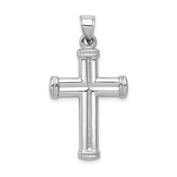 Men's 14k White Gold Hollow 3D Grooved Cross Pendant, 18 x 34mm