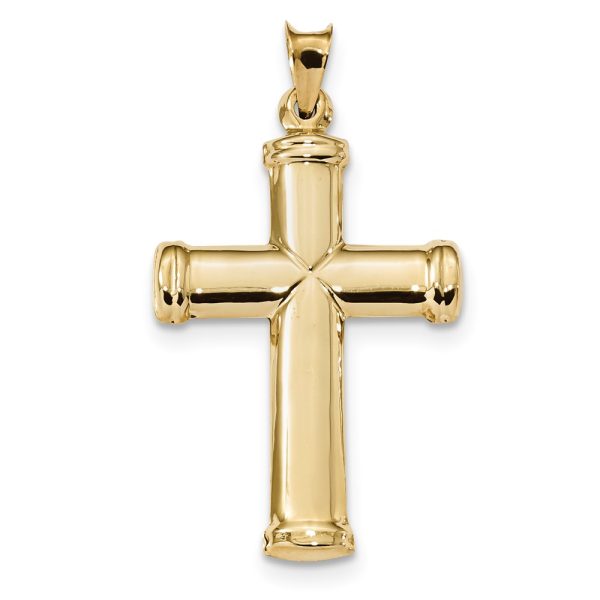 Men's 14k Yellow Gold Hollow 3D Polished Cross Pendant, 25 x 44mm