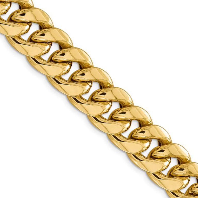 Men's 15mm 14k Yellow Gold Hollow Cuban Curb Chain Necklace, 24 Inch