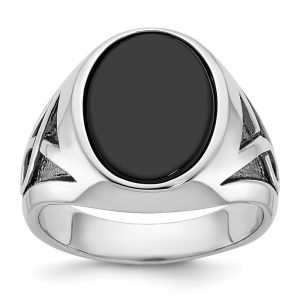 Men's 17mm 14K White Gold, Black Rhodium & Onyx Tapered Ring, SZ 10