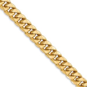 Men's 6.75mm 14K Yellow Gold Hollow Cuban Curb Chain Necklace, 22 Inch