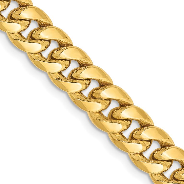 Men's 6.75mm 14K Yellow Gold Hollow Cuban Curb Chain Necklace, 26 Inch