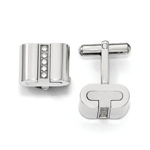 Men's Stainless Steel & CZ Polished and Brushed 16mm Square Cuff Links