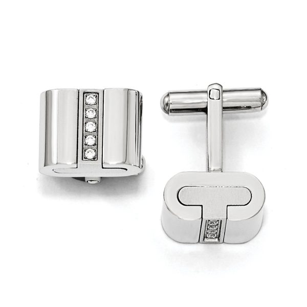 Men's Stainless Steel & CZ Polished and Brushed 16mm Square Cuff Links