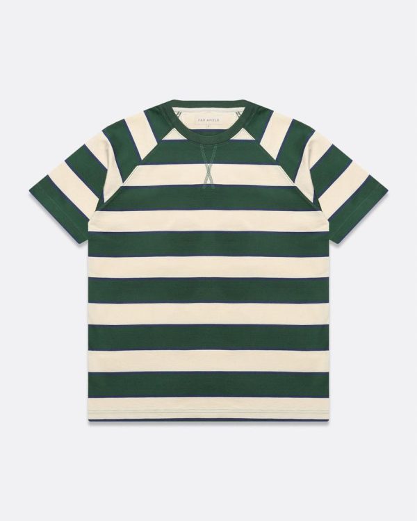 Merchant Archive - Dos Stripe Raglan T-Shirt (Dark Green/Seed Pearl)