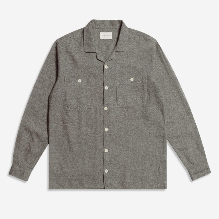 Merchant Archive - Hiro L/S Shirt (Twisted Yarn - Slate Brown / White)