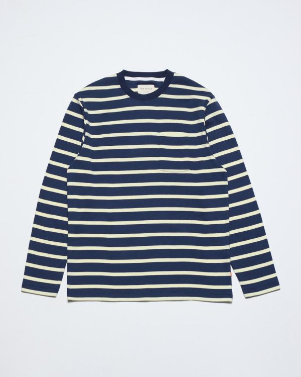 Merchant Archive - Long Sleeve Pocket T-Shirt - Navy Breton Stripe