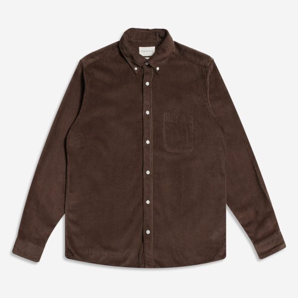 Merchant Archive - Mod Button Down L/S Shirt (Cord - Slate Brown)