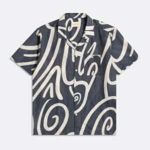 Merchant Archive - Selleck Shirt - Swirls Print Blue Night