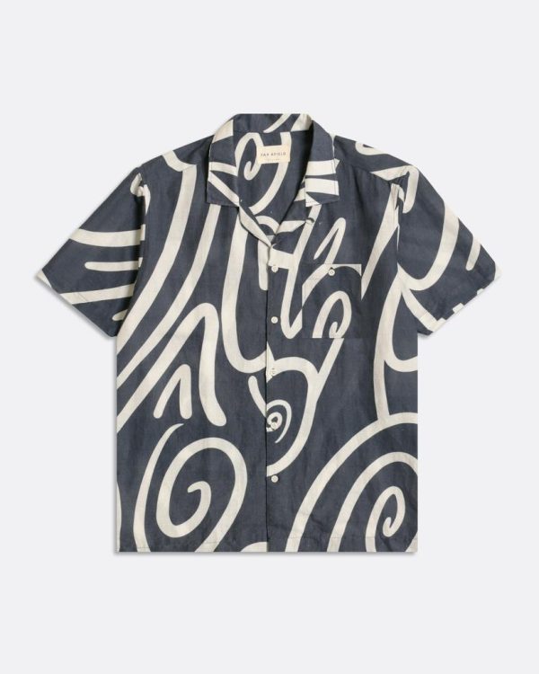 Merchant Archive - Selleck Shirt - Swirls Print Blue Night