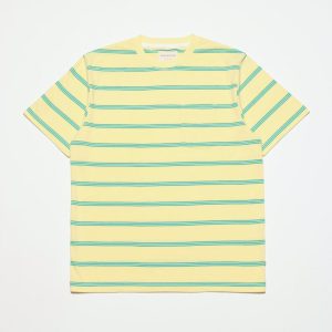 Merchant Archive - Short Sleeve Pocket T-Shirt - Dried Moss Yellow Breton Stripe