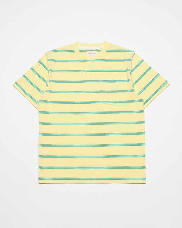 Merchant Archive - Short Sleeve Pocket T-Shirt - Dried Moss Yellow Breton Stripe