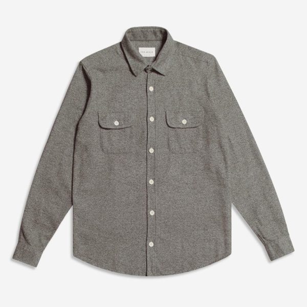 Merchant Archive - Workwear L/S Shirt (Twisted Yarn - Slate Brown / White)