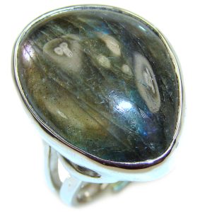 Mesmerizing Fire Labradorite .925 Sterling Silver Bali handmade ring size 8 adjustable