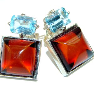 Modern Beauty Amber .925 Sterling Silver entirely handcrafted chunky earrings