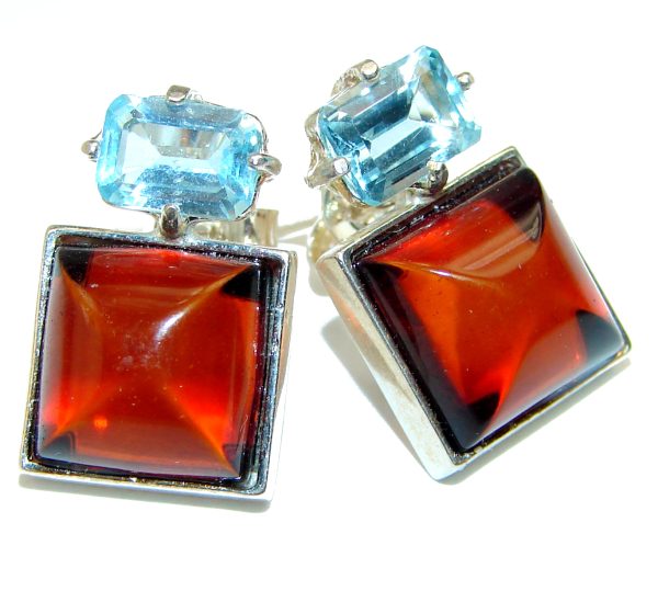 Modern Beauty Amber .925 Sterling Silver entirely handcrafted chunky earrings