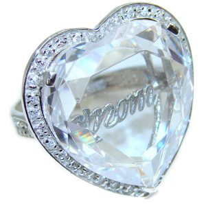 Mom's Heart White Topaz .925 Sterling Silver handmade ring size 6 1/4