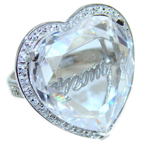 Mom's Heart White Topaz .925 Sterling Silver handmade ring size 6 1/4