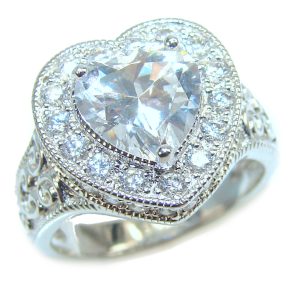 Mom's Heart White Topaz .925 Sterling Silver handmade ring size 7