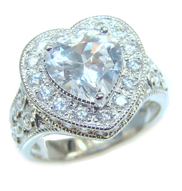 Mom's Heart White Topaz .925 Sterling Silver handmade ring size 7