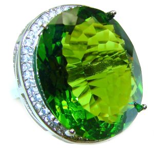 Most incredible Green Topaz .925 Sterling Silver handmade Cocktail Ring s. 6