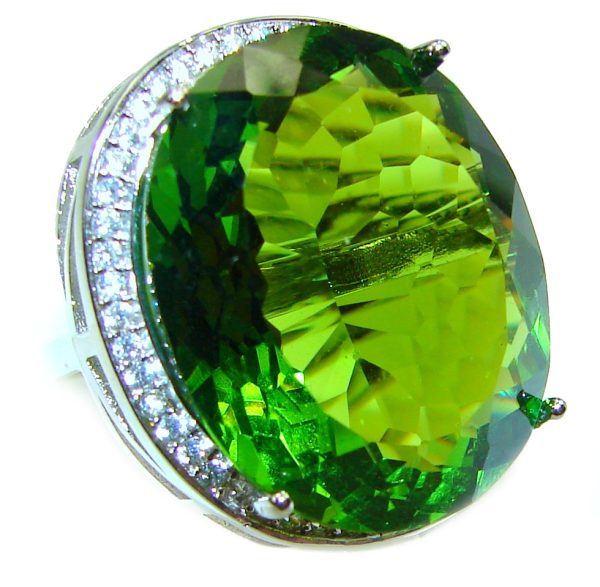 Most incredible Green Topaz .925 Sterling Silver handmade Cocktail Ring s. 6