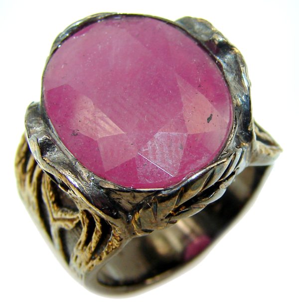 Most incredible Ruby 2 tones .925 Sterling Silver handmade Cocktail Ring s. 7