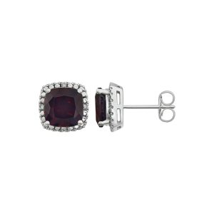 Mozambique Garnet & Diamond 10mm Earrings in 14k White Gold