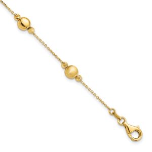 Multi Finish 6mm Bead Station Bracelet in 14k Yellow Gold, 7.5 Inch