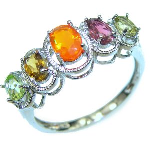 Mystery Genuine Fire Mexican Opal .925 Sterling Silver Ring size 8