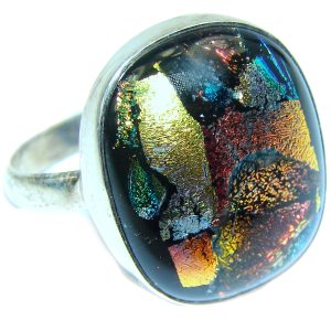 Mystical Night Dichroic Glass .925 Sterling Silver handcrafted Ring s. 10