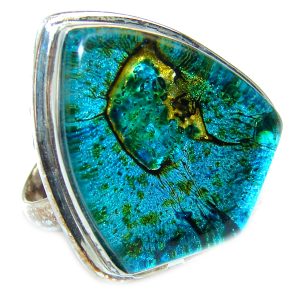 Mystical Night Dichroic Glass .925 Sterling Silver handcrafted Ring s. 7 1/4