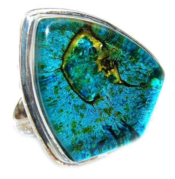 Mystical Night Dichroic Glass .925 Sterling Silver handcrafted Ring s. 7 1/4