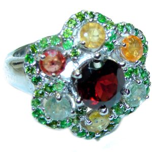 Natalie unique Garnet Sapphire .925 Sterling Silver handcrafted Cocktail Ring size 6 3/4