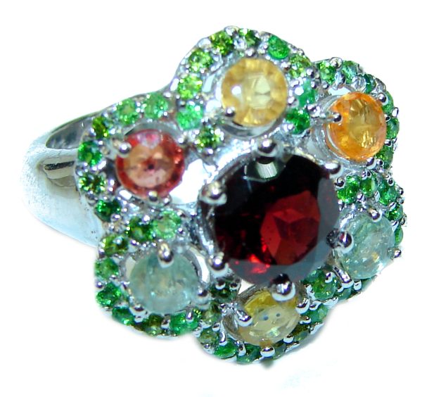 Natalie unique Garnet Sapphire .925 Sterling Silver handcrafted Cocktail Ring size 6 3/4