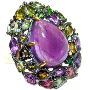 Natural Amethyst Chrome Diopside 18K Gold over .925 Sterling Silver handmade ring s. 6 1/4