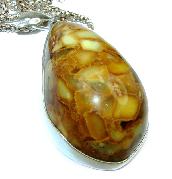 Natural Beauty Golden Polish Amber .925 Sterling Silver handmade necklace