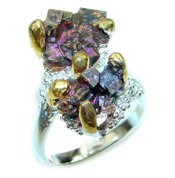 Natural Bismuth Crystal 14K Gold over .925 Sterling Silver handmade Ring size 9 1/2