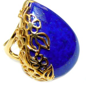 Natural Lapis Lazuli 14K Gold over .925 Sterling Silver handcrafted ring size 8