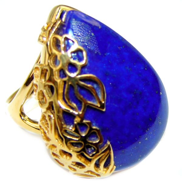 Natural Lapis Lazuli 14K Gold over .925 Sterling Silver handcrafted ring size 8