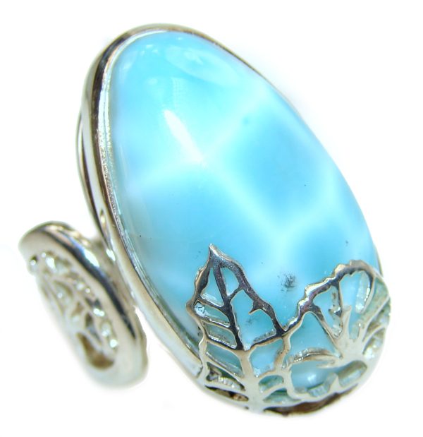 Natural Larimar .925 Sterling Silver handcrafted Ring s. 8 adjustable