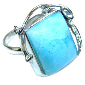 Natural Larimar .925 Sterling Silver handcrafted Ring s. 8 adjustable