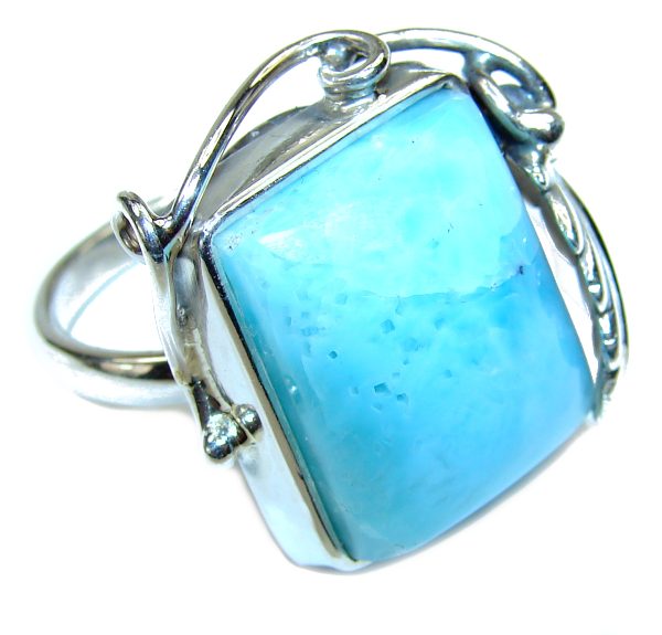 Natural Larimar .925 Sterling Silver handcrafted Ring s. 8 adjustable