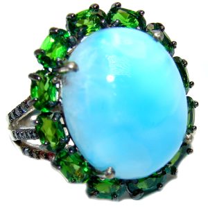 Natural Larimar Chrome Diopside .925 Sterling Silver handcrafted Ring s. 7 1/2